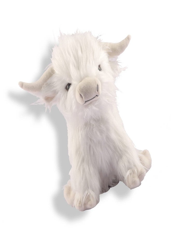 EVOLVEOVER Highland Cow Stuffed Animal Realistic Fluffy Scottish Plush Cow Farm Toys (White) - Image 1